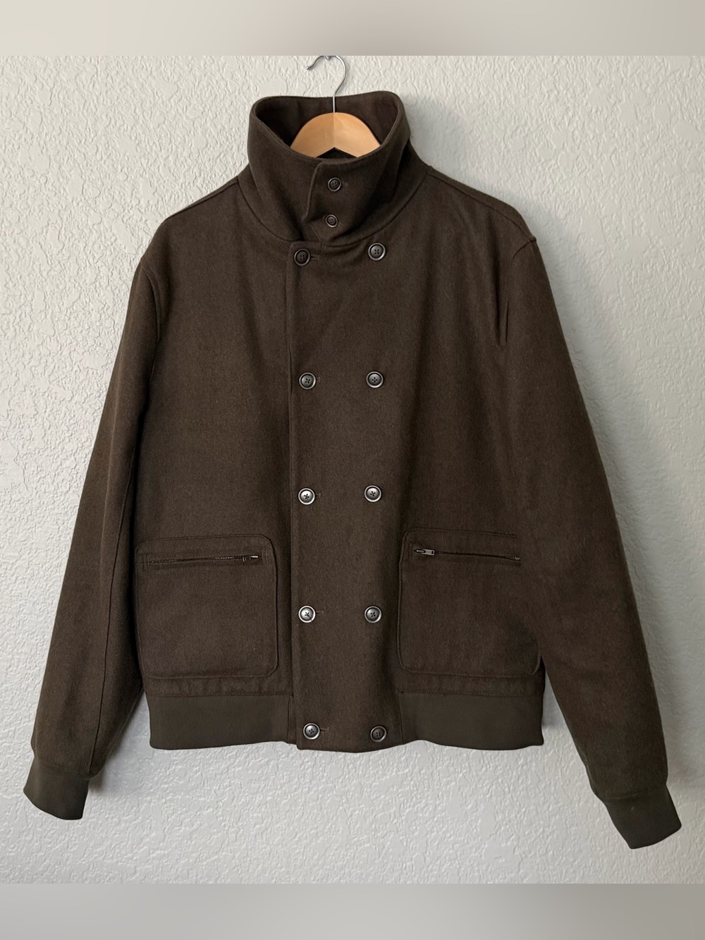 W.R.K Men's Double-Breasted Pea Coat in Dark Brown size Large